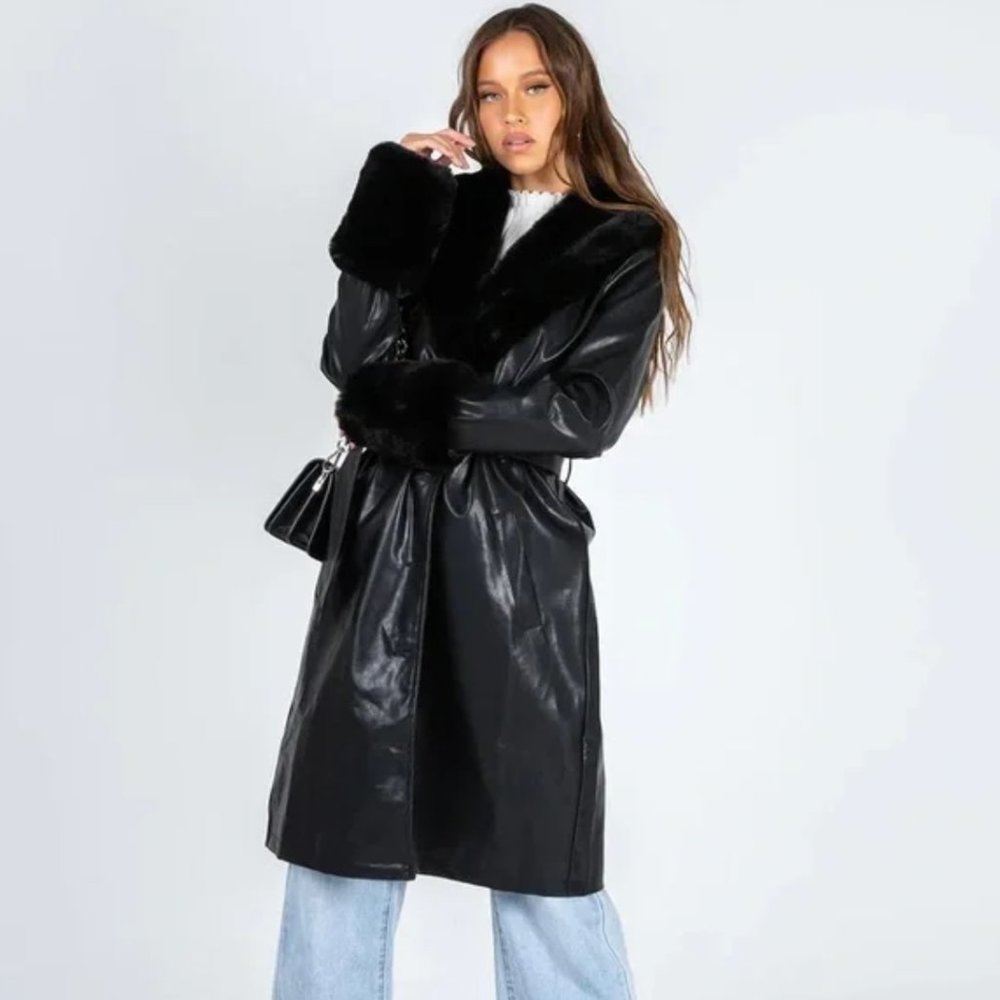 Lioness/Princess Polly Brooklyn Faux Leather Long Coat XS